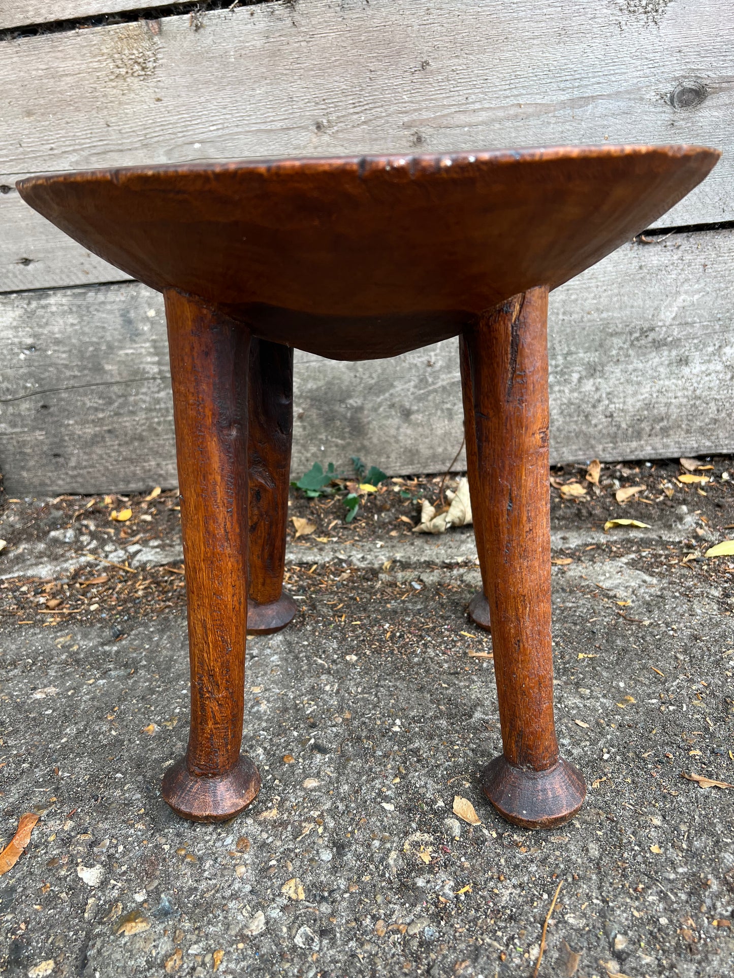 Vintage Wooden Bowl Mounted On A Stand With Legs