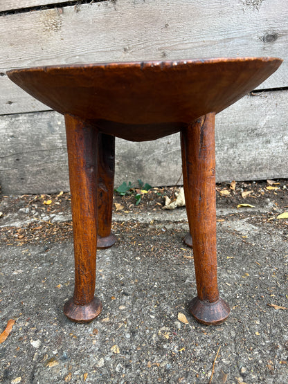 Vintage Wooden Bowl Mounted On A Stand With Legs