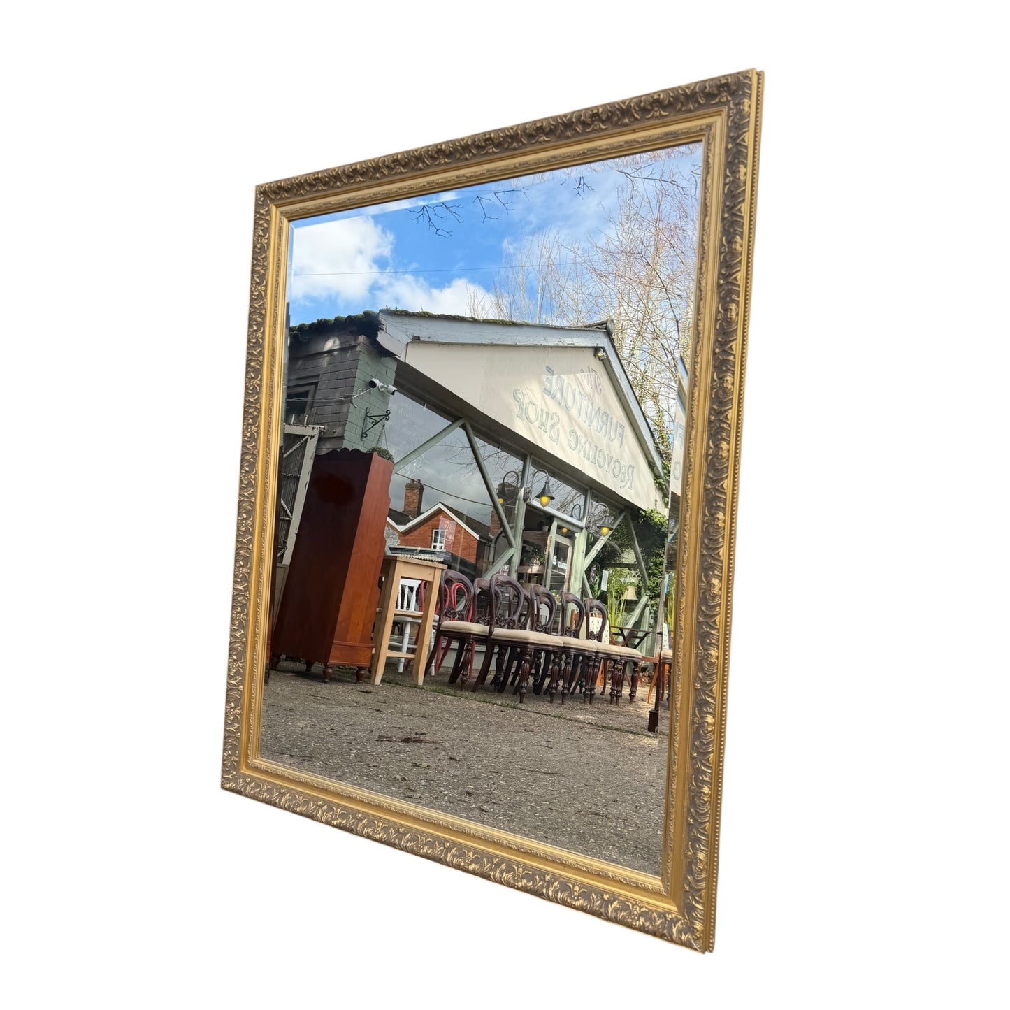 Large Decorative Bevelled Wall Mirror – Ornate Gilt Frame (Landscape)