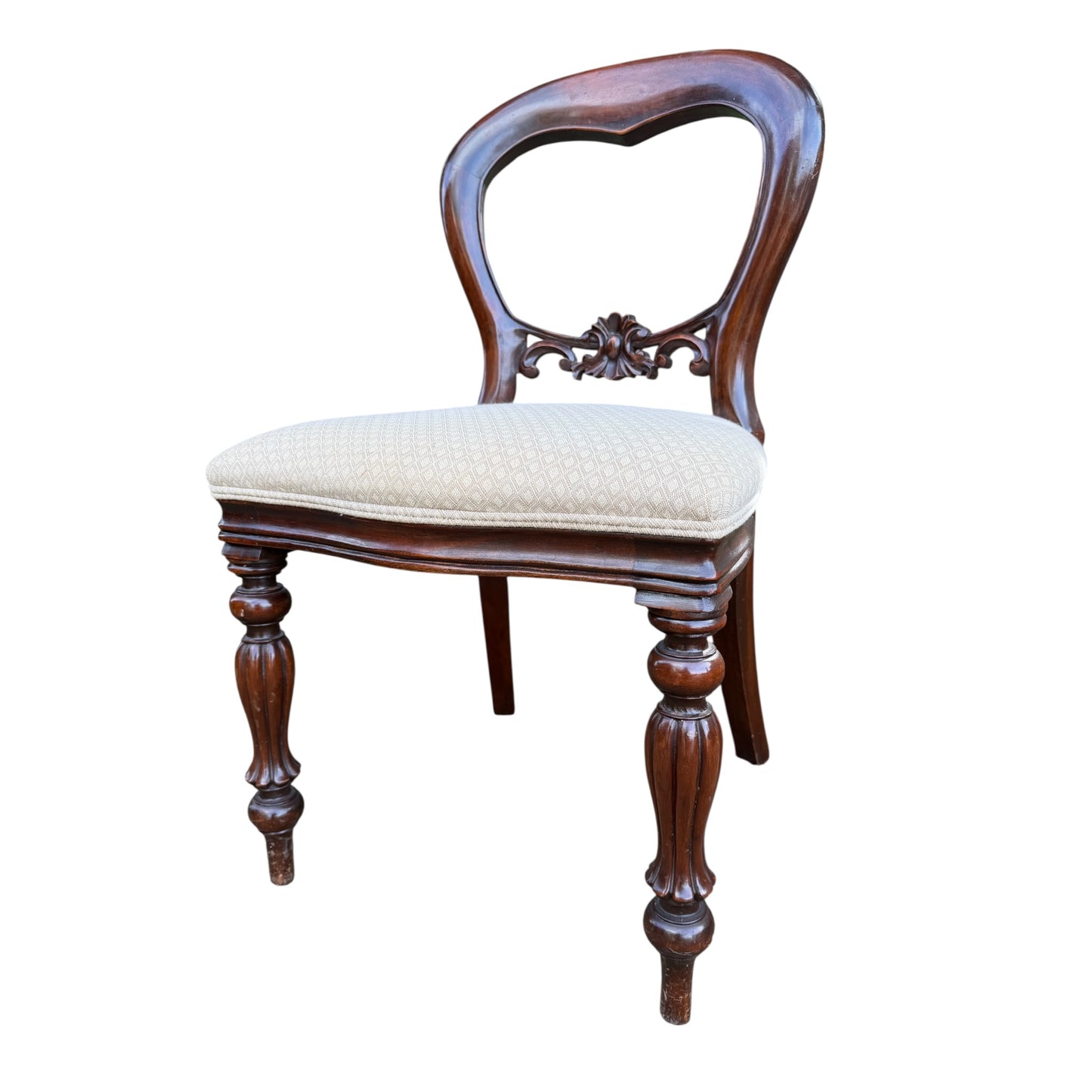 Set of 8 Vintage Mahogany Dining Chairs – Balloon Back Dining Chairs with Upholstered Seats