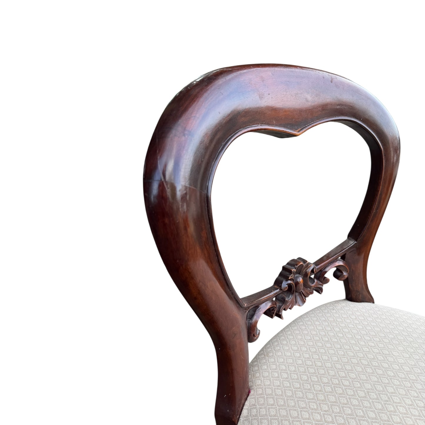 Set of 8 Vintage Mahogany Dining Chairs – Balloon Back Dining Chairs with Upholstered Seats