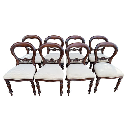 Set of 8 Vintage Mahogany Dining Chairs – Balloon Back Dining Chairs with Upholstered Seats