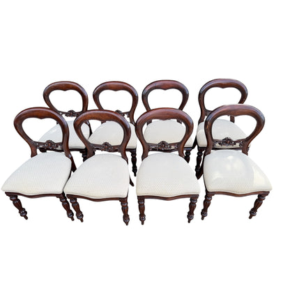 Set of 8 Vintage Mahogany Dining Chairs – Balloon Back Dining Chairs with Upholstered Seats