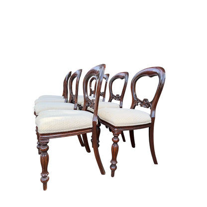 Set of 8 Vintage Mahogany Dining Chairs – Balloon Back Dining Chairs with Upholstered Seats