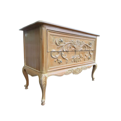 Vintage Carved Pine Chest of Drawers – French Style Two Drawer Commode / Side Cabinet