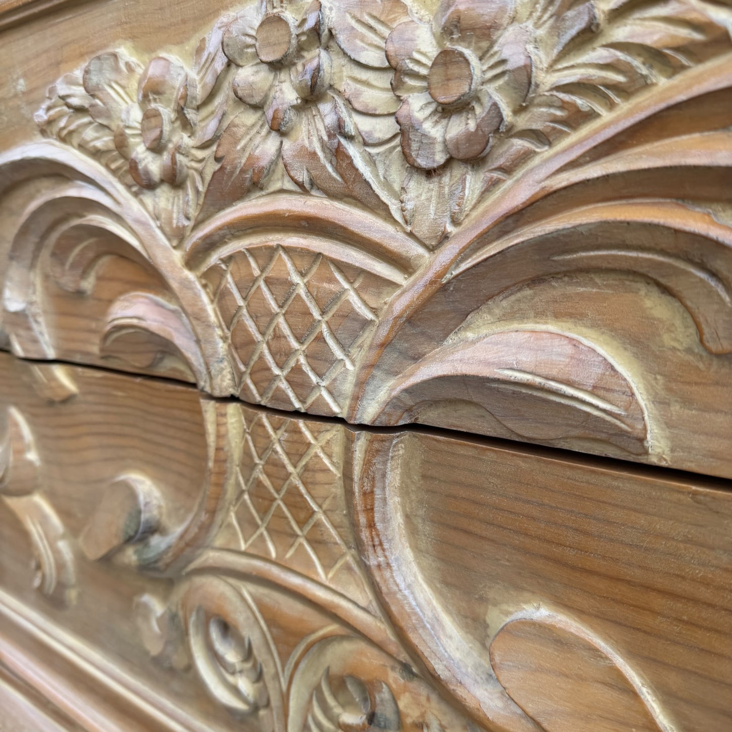 Vintage Carved Pine Chest of Drawers – French Style Two Drawer Commode / Side Cabinet