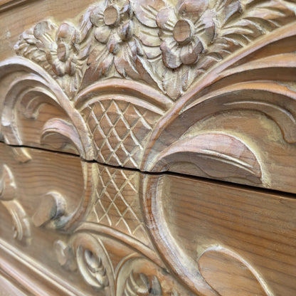 Vintage Carved Pine Chest of Drawers – French Style Two Drawer Commode / Side Cabinet