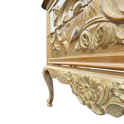 Vintage Carved Pine Chest of Drawers – French Style Two Drawer Commode / Side Cabinet