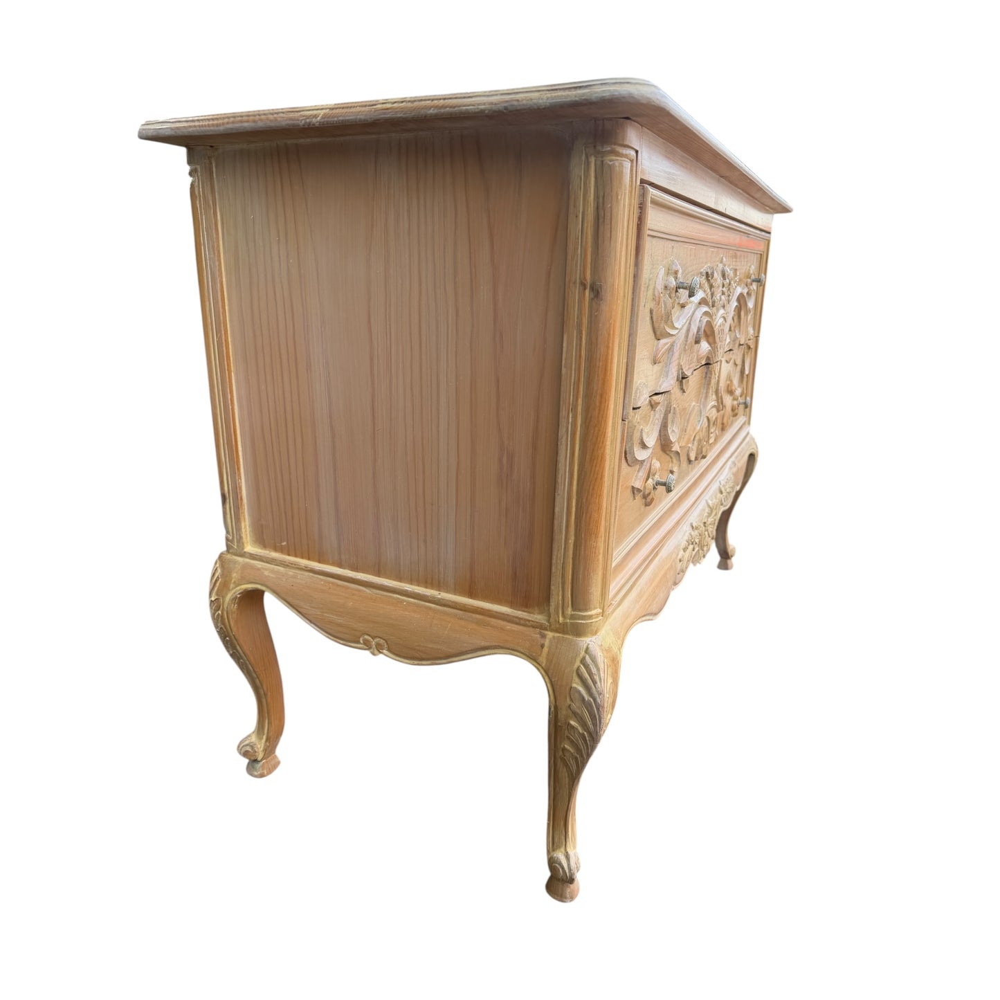 Vintage Carved Pine Chest of Drawers – French Style Two Drawer Commode / Side Cabinet