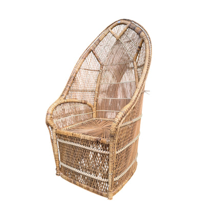 Vintage Peacock Wicker Chair – Boho Rattan High Back Lounge Chair / Conservatory Armchair