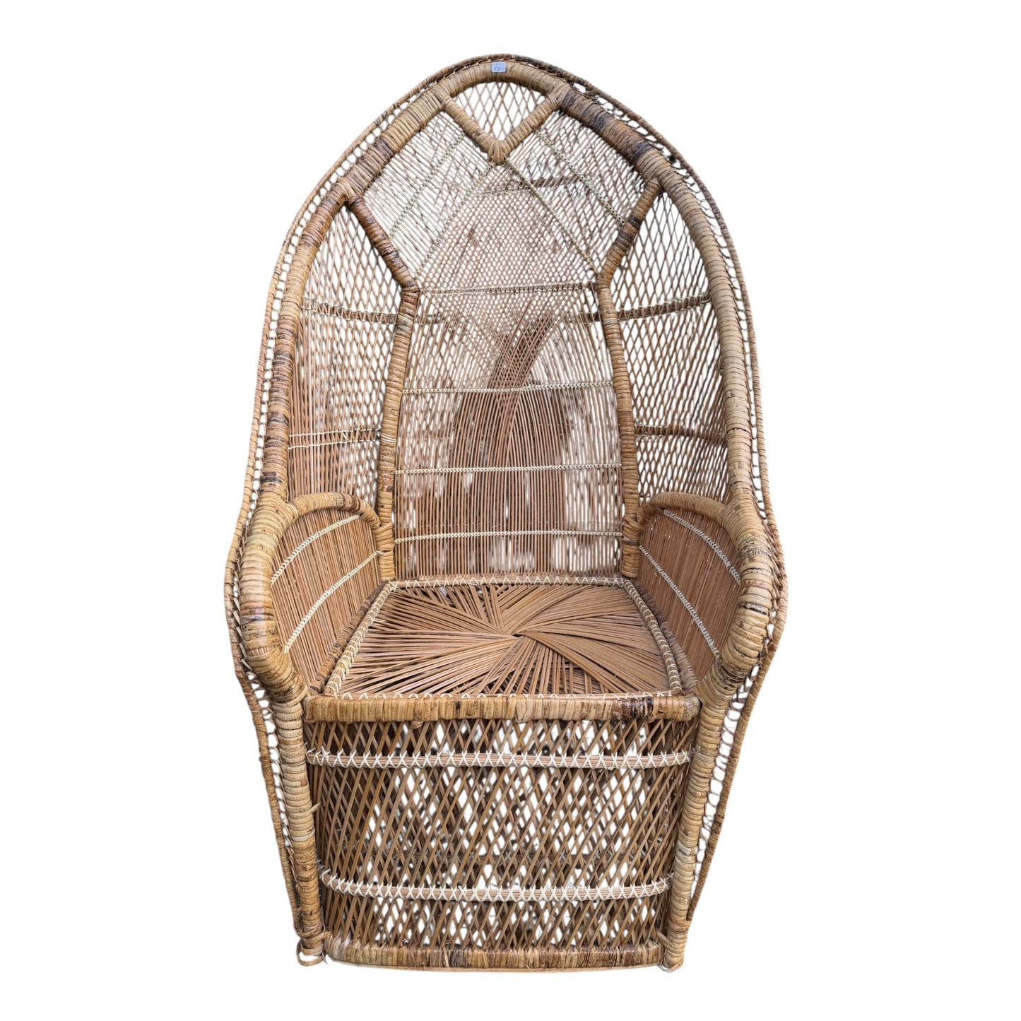 Vintage Peacock Wicker Chair – Boho Rattan High Back Lounge Chair / Conservatory Armchair