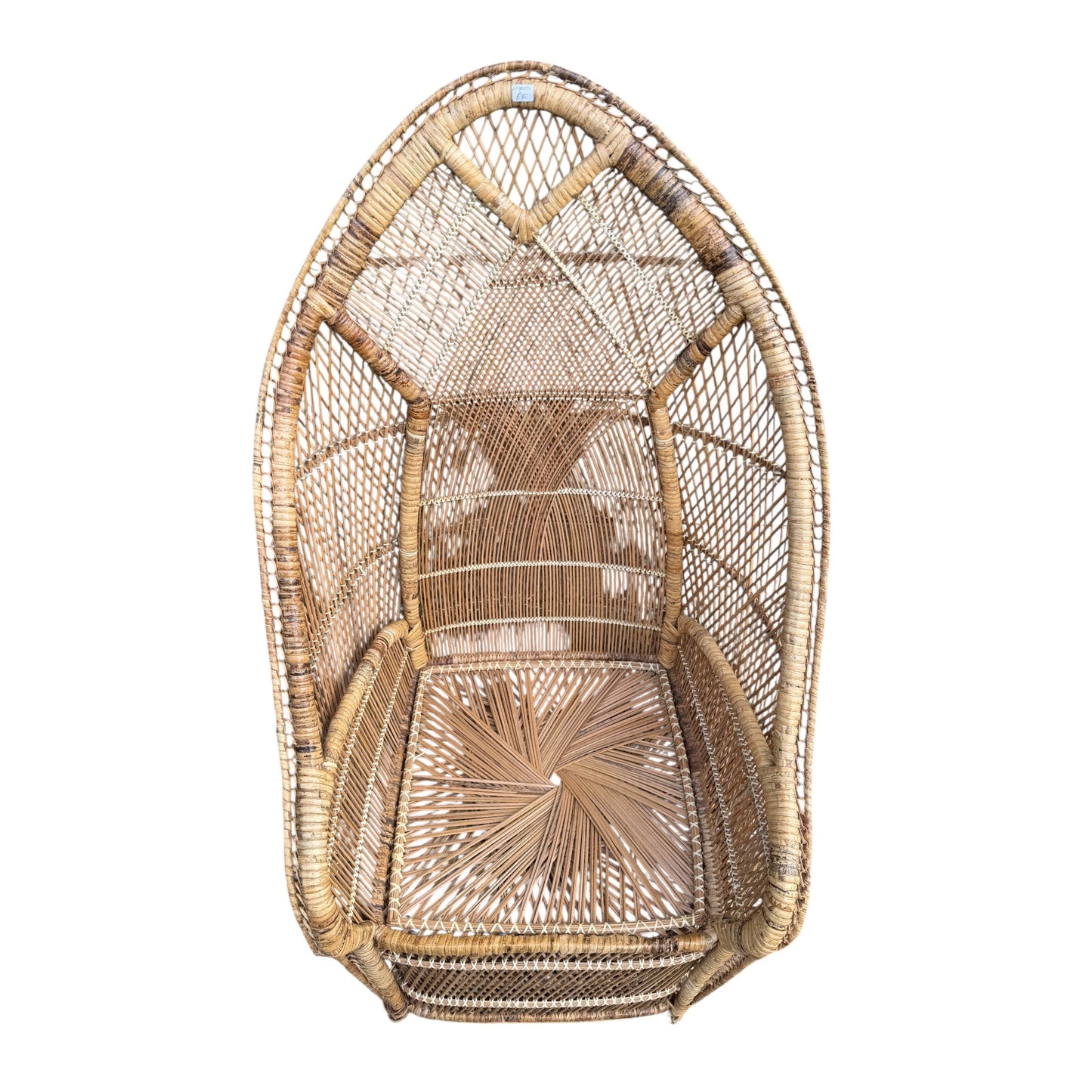 Vintage Peacock Wicker Chair – Boho Rattan High Back Lounge Chair / Conservatory Armchair