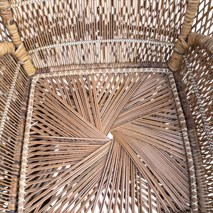 Vintage Peacock Wicker Chair – Boho Rattan High Back Lounge Chair / Conservatory Armchair