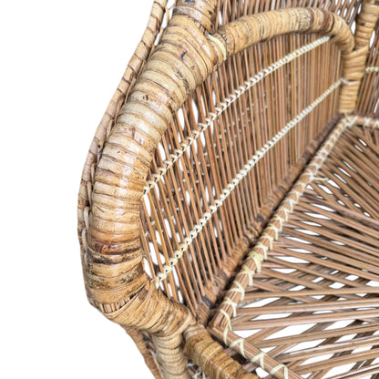 Vintage Peacock Wicker Chair – Boho Rattan High Back Lounge Chair / Conservatory Armchair