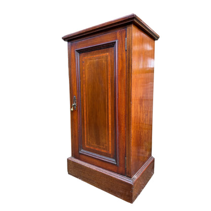 Antique Mahogany Bedside Cabinet / Pot Cupboard – Victorian Inlaid Single Door Cupboard