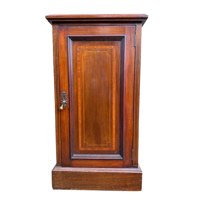 Antique Mahogany Bedside Cabinet / Pot Cupboard – Victorian Inlaid Single Door Cupboard