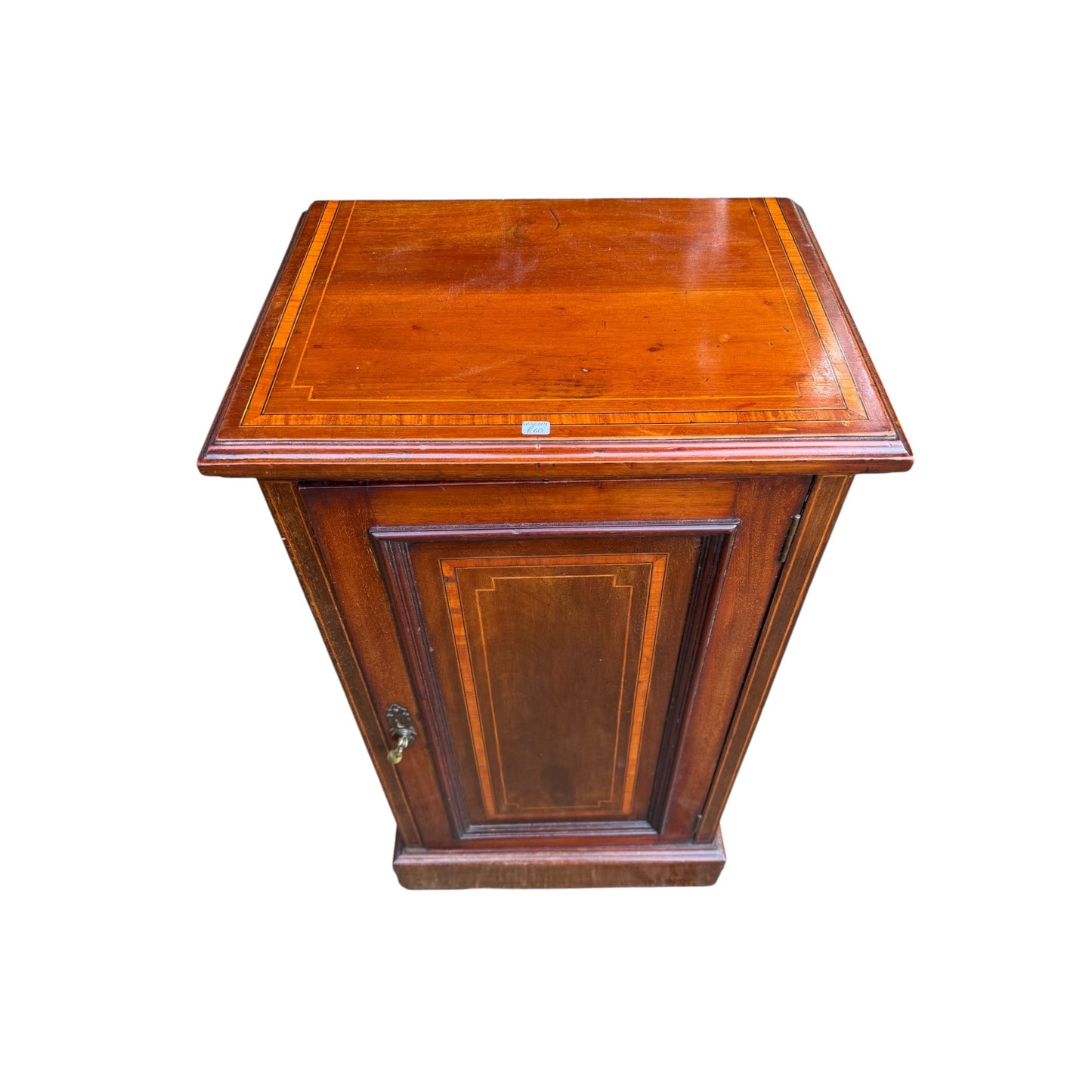 Antique Mahogany Bedside Cabinet / Pot Cupboard – Victorian Inlaid Single Door Cupboard