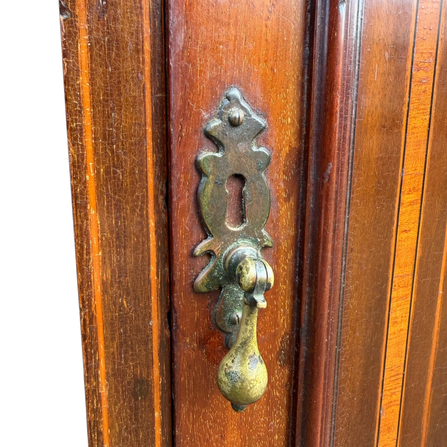 Antique Mahogany Bedside Cabinet / Pot Cupboard – Victorian Inlaid Single Door Cupboard