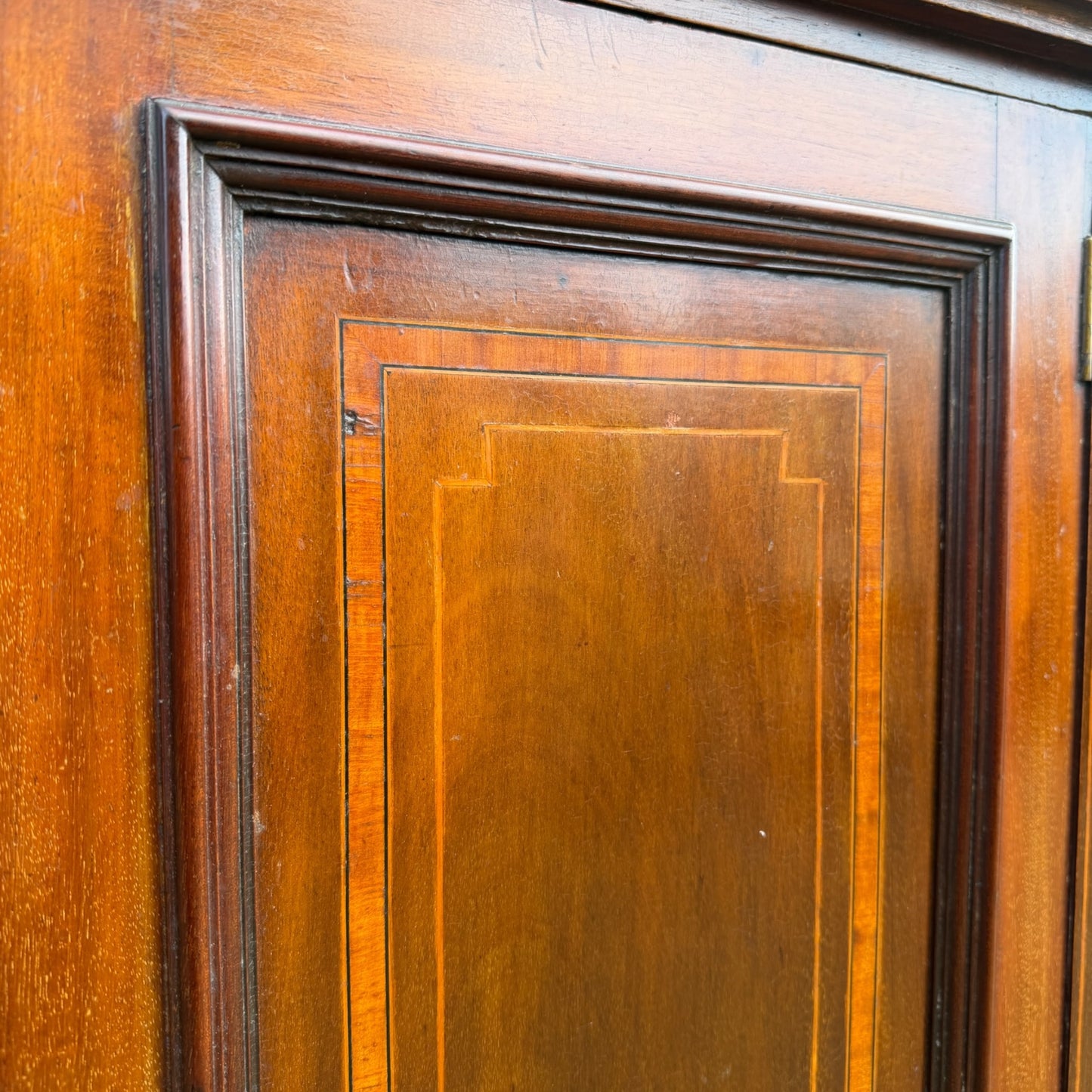 Antique Mahogany Bedside Cabinet / Pot Cupboard – Victorian Inlaid Single Door Cupboard