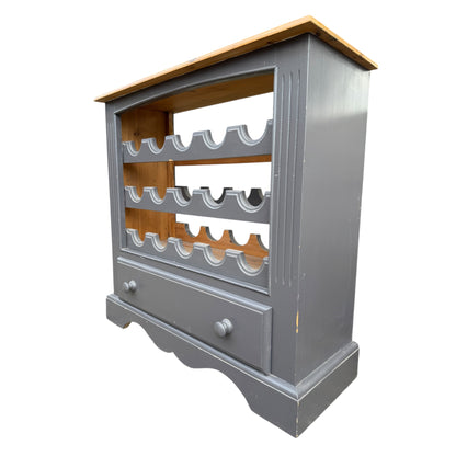 Painted Pine Wine Rack Cabinet with Drawer – Freestanding Bottle Storage Unit