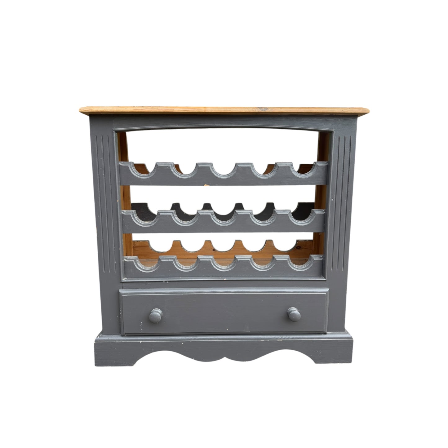 Painted Pine Wine Rack Cabinet with Drawer – Freestanding Bottle Storage Unit