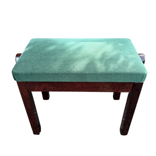 Vintage Adjustable Piano Stool – Piano Bench with Green Upholstered Seat