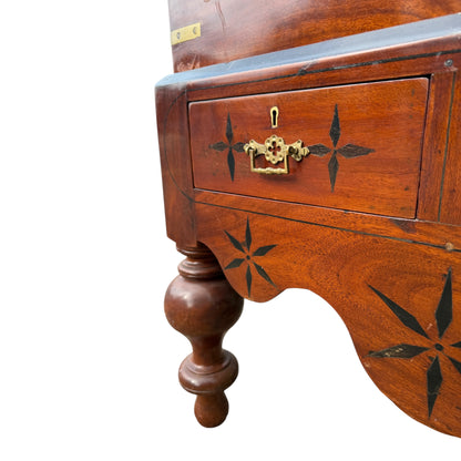 Large Antique Indian Campaign Trunk Chest on Stand – Brass Bound Colonial Storage Chest