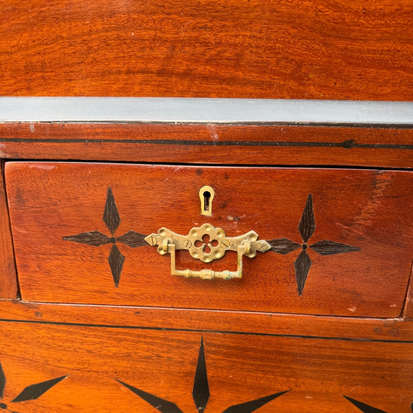 Large Antique Indian Campaign Trunk Chest on Stand – Brass Bound Colonial Storage Chest