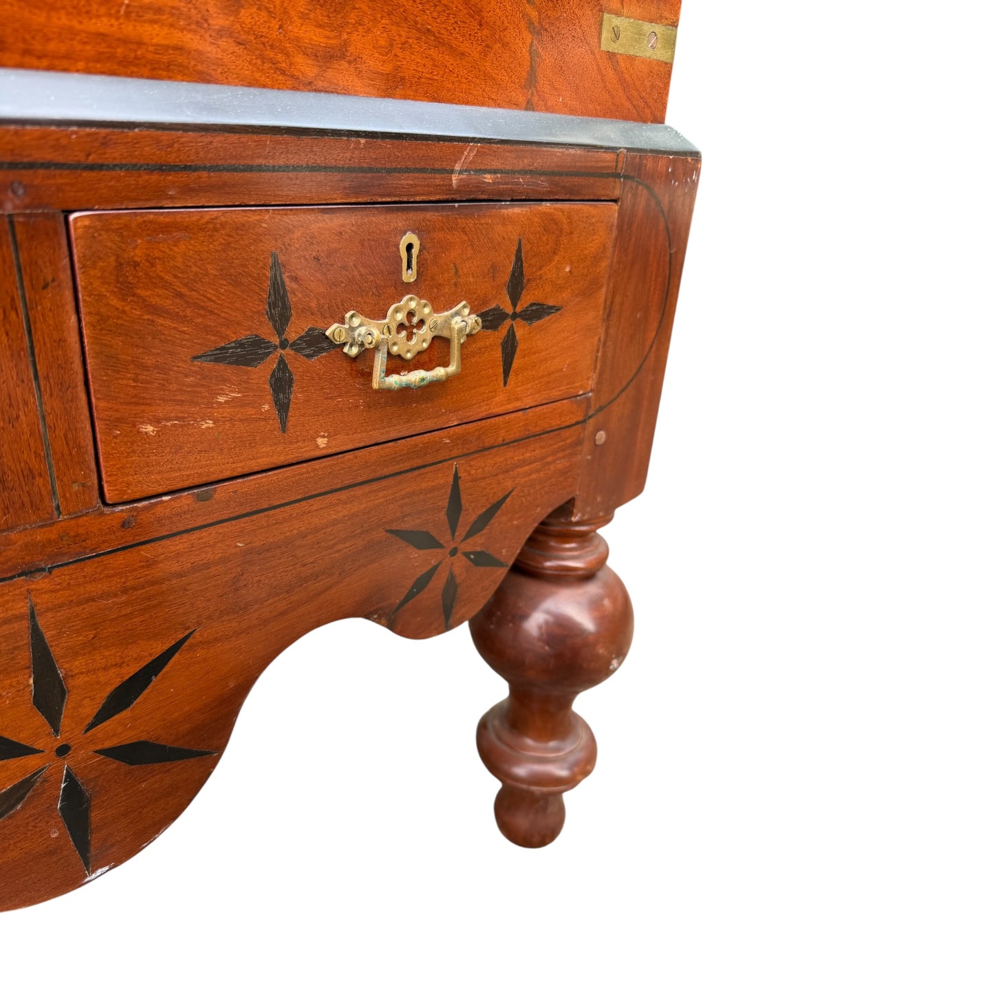 Large Antique Indian Campaign Trunk Chest on Stand – Brass Bound Colonial Storage Chest