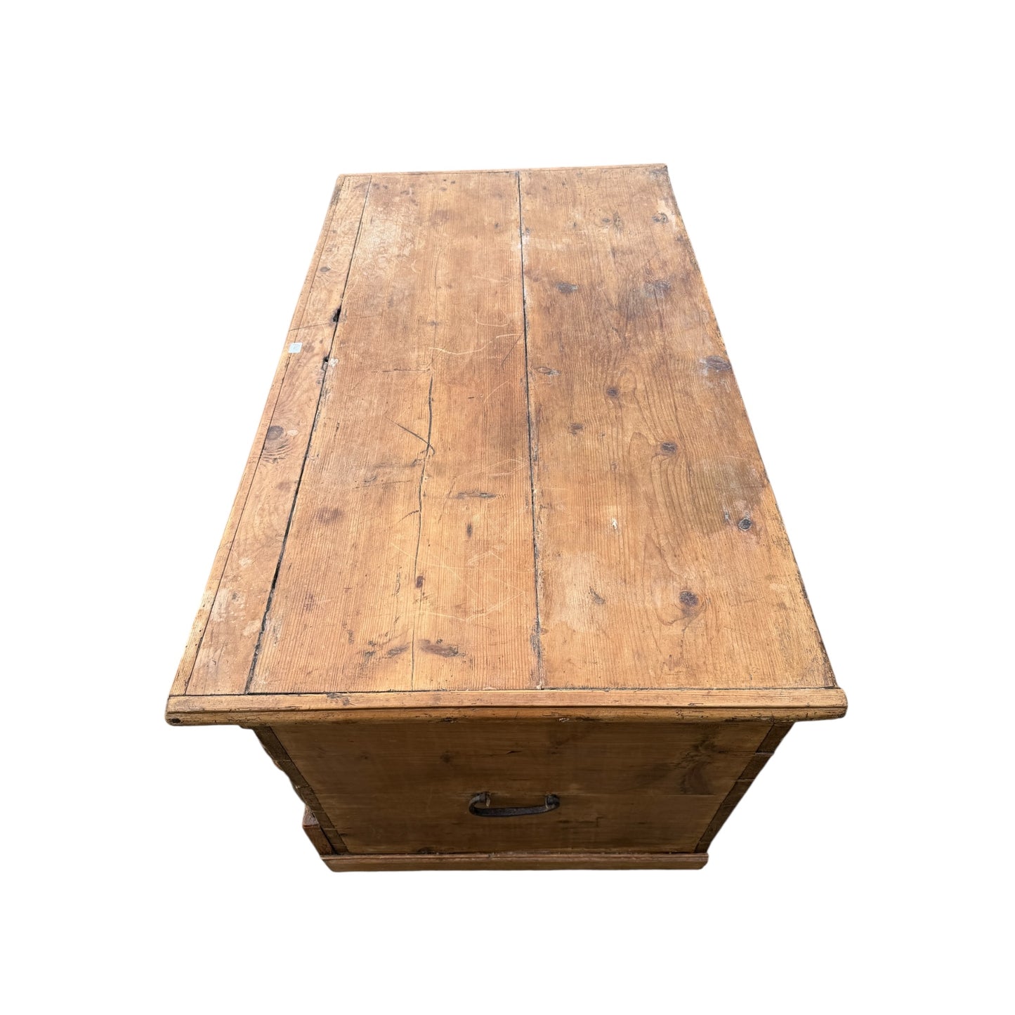 Antique Carved Pine Blanket Chest / Trunk – Folk Art Storage Chest with Tulip Carving