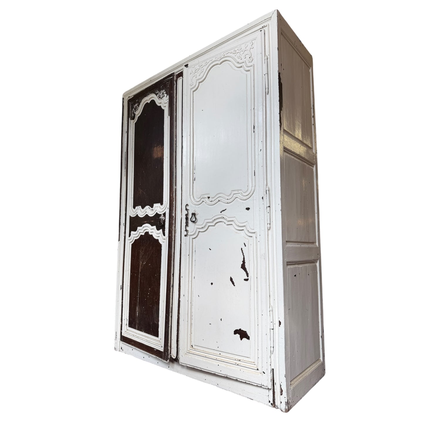 Antique French Oak Armoire Wardrobe – Rustic Painted Country Cupboard