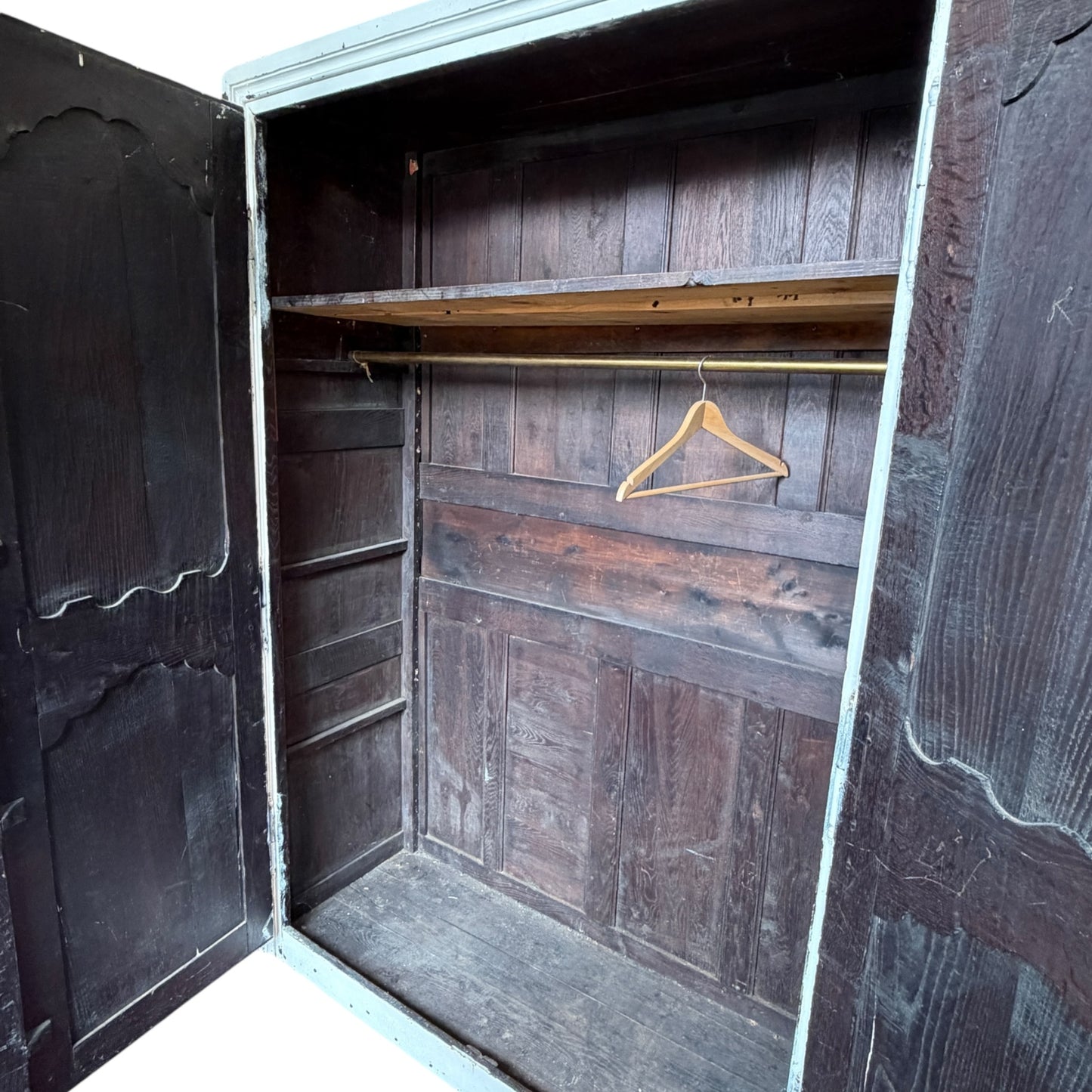 Antique French Oak Armoire Wardrobe – Rustic Painted Country Cupboard