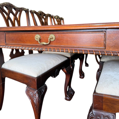Mahogany Style Extending Dining Table & 8 Chairs – Reproduction Georgian / Chippendale Style