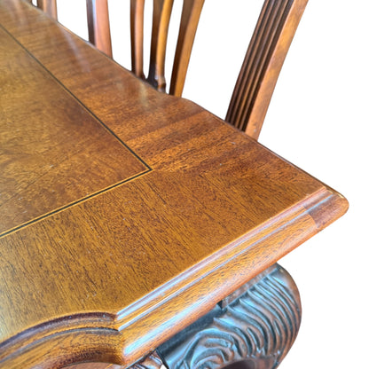 Mahogany Style Extending Dining Table & 8 Chairs – Reproduction Georgian / Chippendale Style