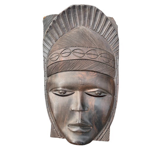 Vintage African Carved Wooden Tribal Mask Wall Sculpture – Hand Carved Decorative Wall Art