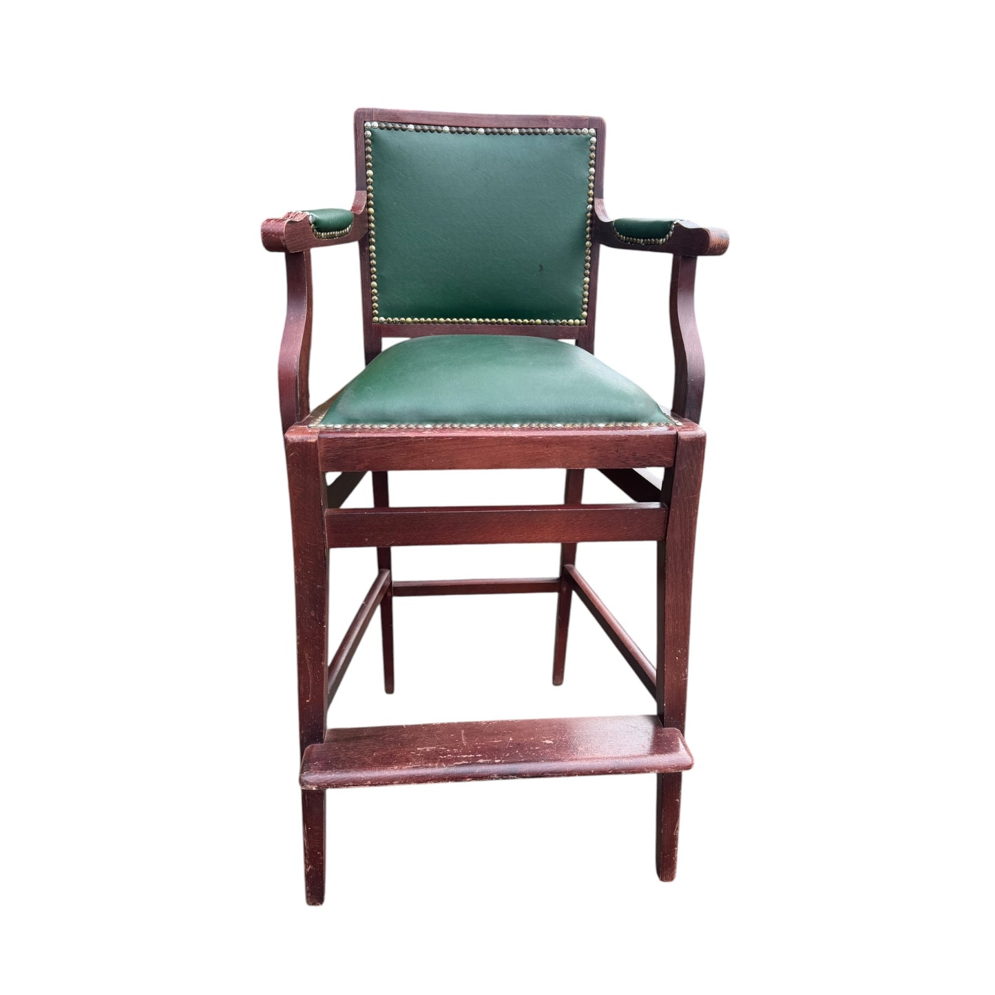 Vintage Wooden Umpire / Referee Chair – Green Leatherette Upholstered Seat – Court / Sports Club Chair