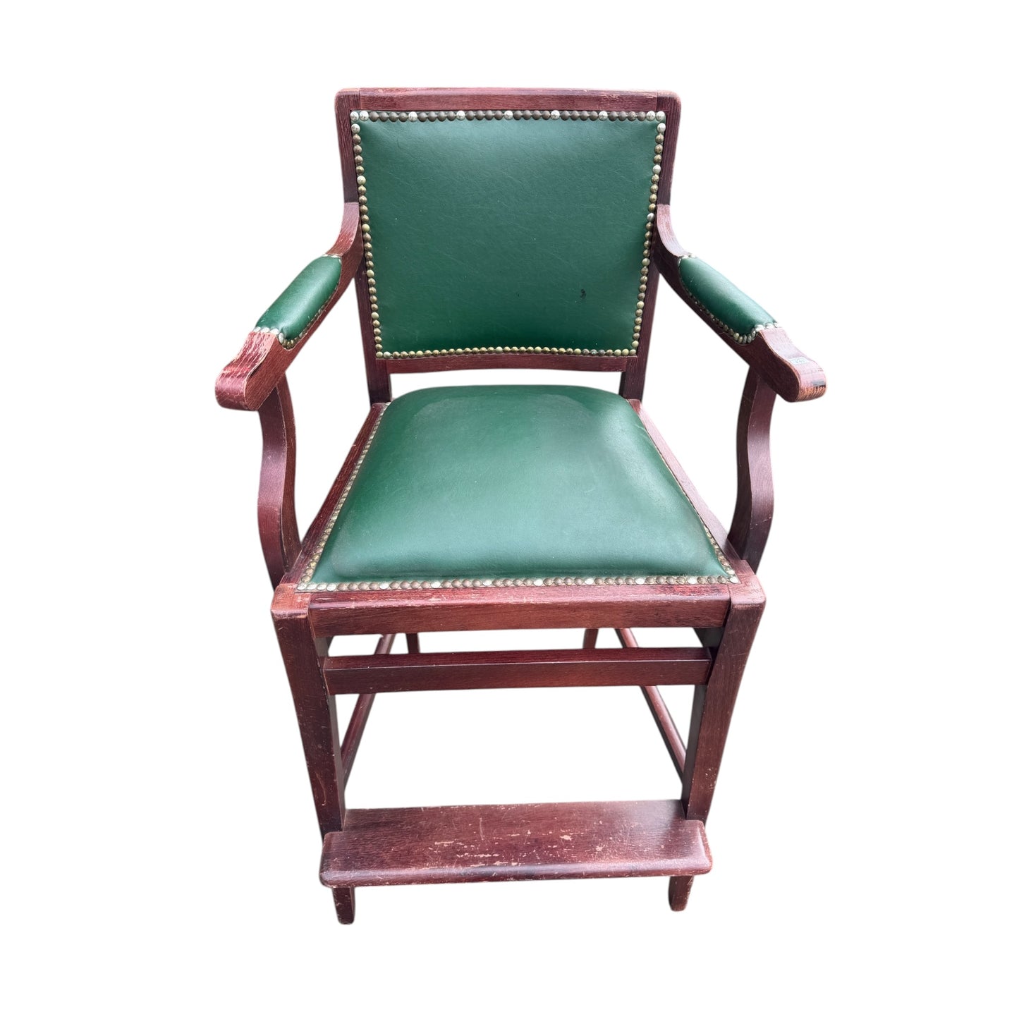 Vintage Wooden Umpire / Referee Chair – Green Leatherette Upholstered Seat – Court / Sports Club Chair