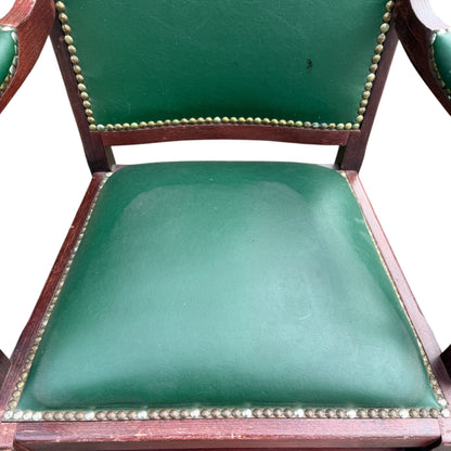 Vintage Wooden Umpire / Referee Chair – Green Leatherette Upholstered Seat – Court / Sports Club Chair