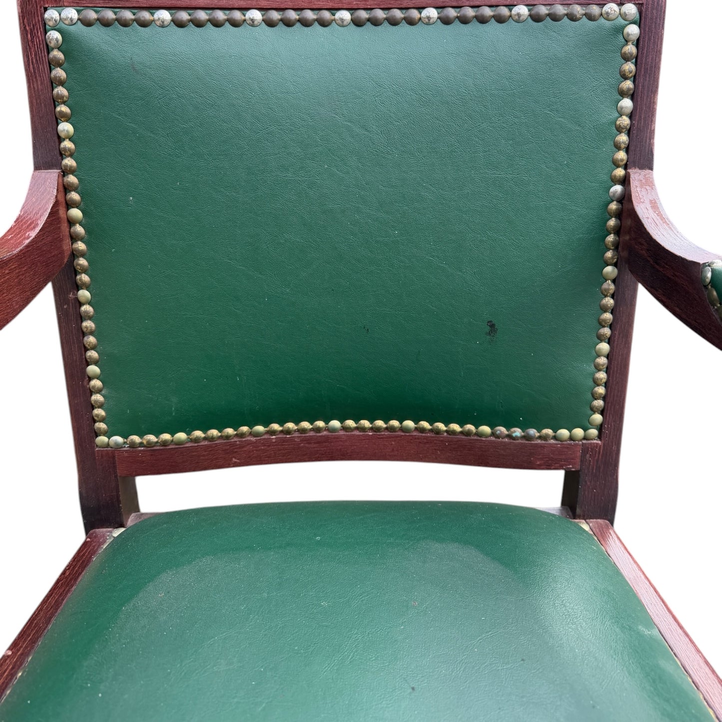 Vintage Wooden Umpire / Referee Chair – Green Leatherette Upholstered Seat – Court / Sports Club Chair
