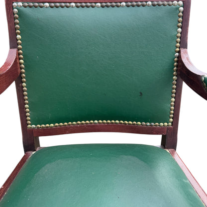 Vintage Wooden Umpire / Referee Chair – Green Leatherette Upholstered Seat – Court / Sports Club Chair