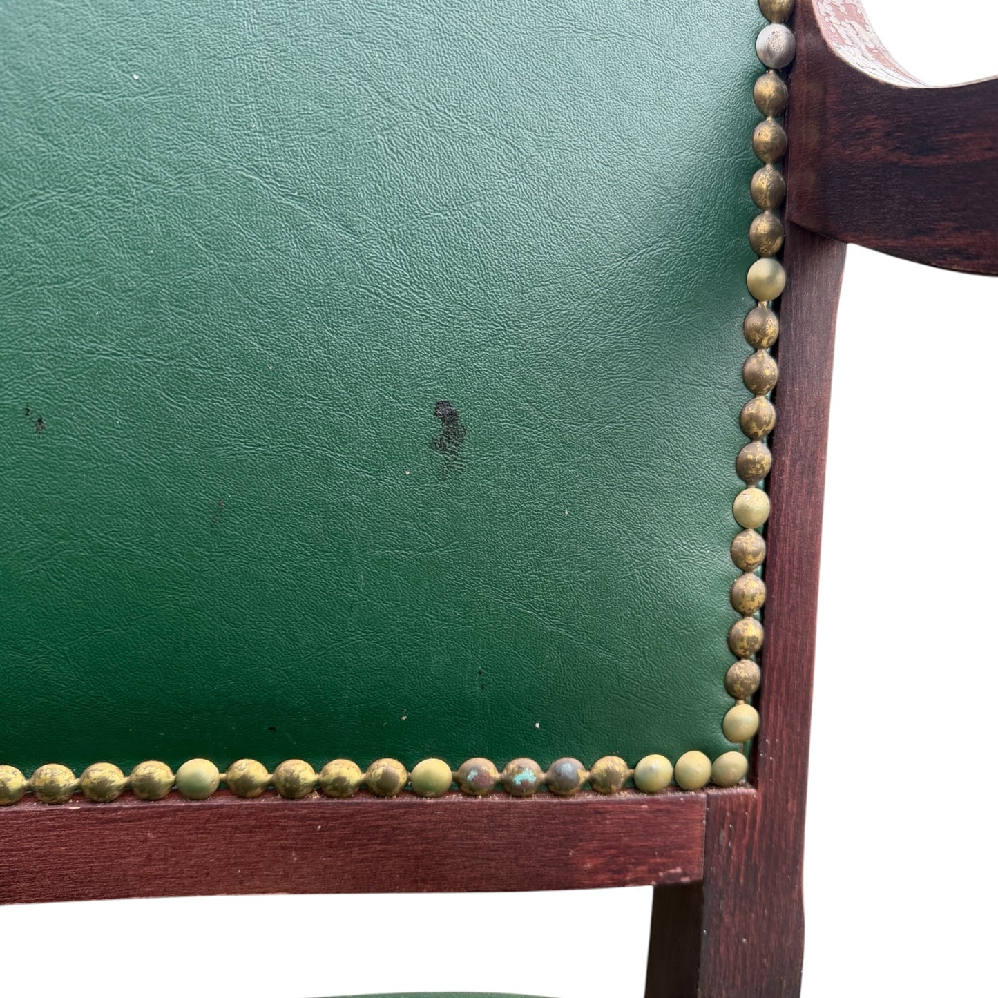 Vintage Wooden Umpire / Referee Chair – Green Leatherette Upholstered Seat – Court / Sports Club Chair
