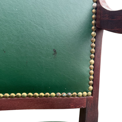 Vintage Wooden Umpire / Referee Chair – Green Leatherette Upholstered Seat – Court / Sports Club Chair
