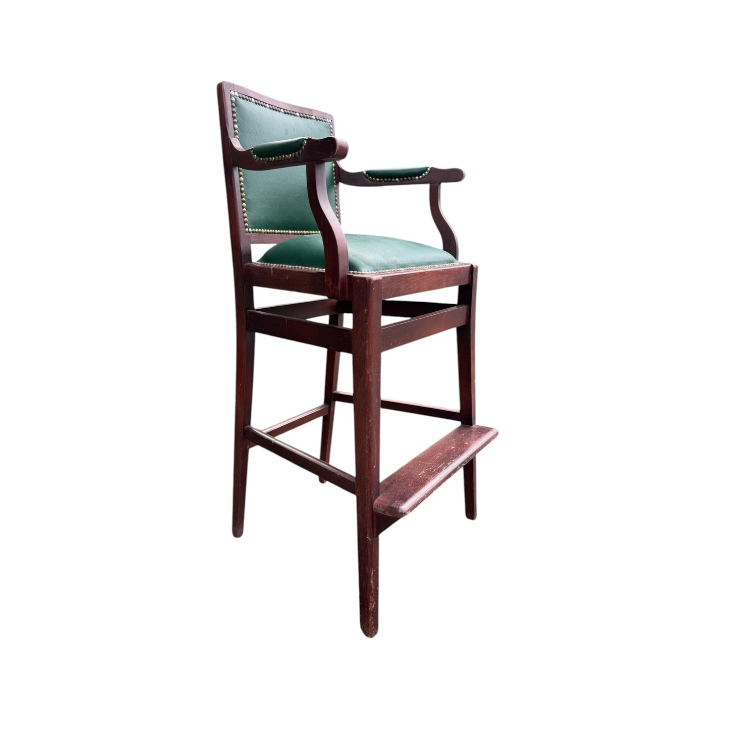Vintage Wooden Umpire / Referee Chair – Green Leatherette Upholstered Seat – Court / Sports Club Chair