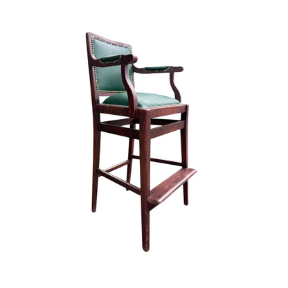 Vintage Wooden Umpire / Referee Chair – Green Leatherette Upholstered Seat – Court / Sports Club Chair