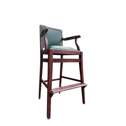 Vintage Wooden Umpire / Referee Chair – Green Leatherette Upholstered Seat – Court / Sports Club Chair