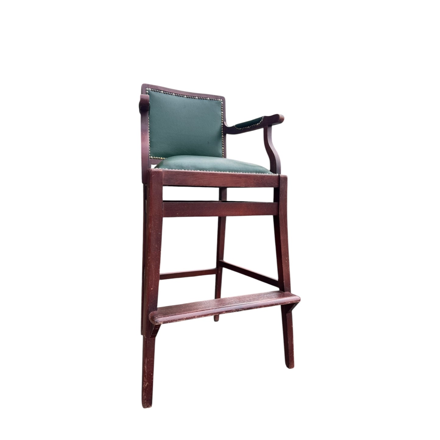 Vintage Wooden Umpire / Referee Chair – Green Leatherette Upholstered Seat – Court / Sports Club Chair