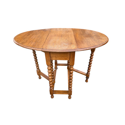 Oak Drop Leaf Dining Table – Barley Twist Legs – Gateleg Extending Table