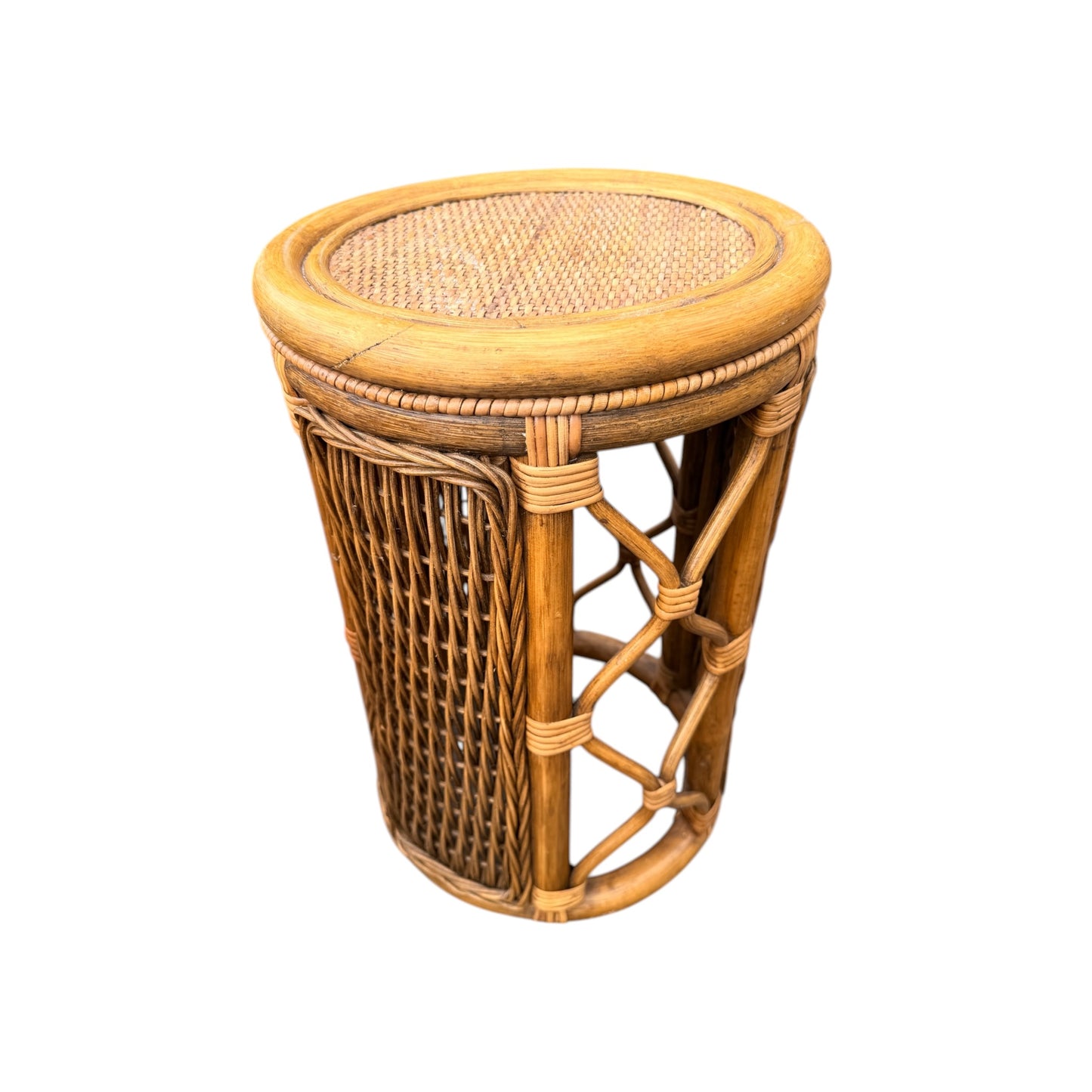 Vintage Rattan Wicker Nest of 3 Tables – Cane Conservatory Side / Lamp Tables