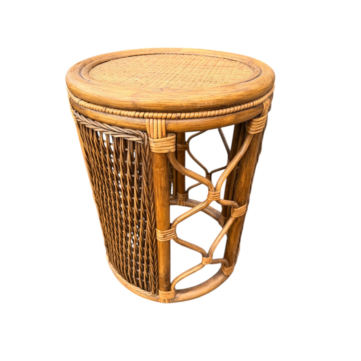 Vintage Rattan Wicker Nest of 3 Tables – Cane Conservatory Side / Lamp Tables
