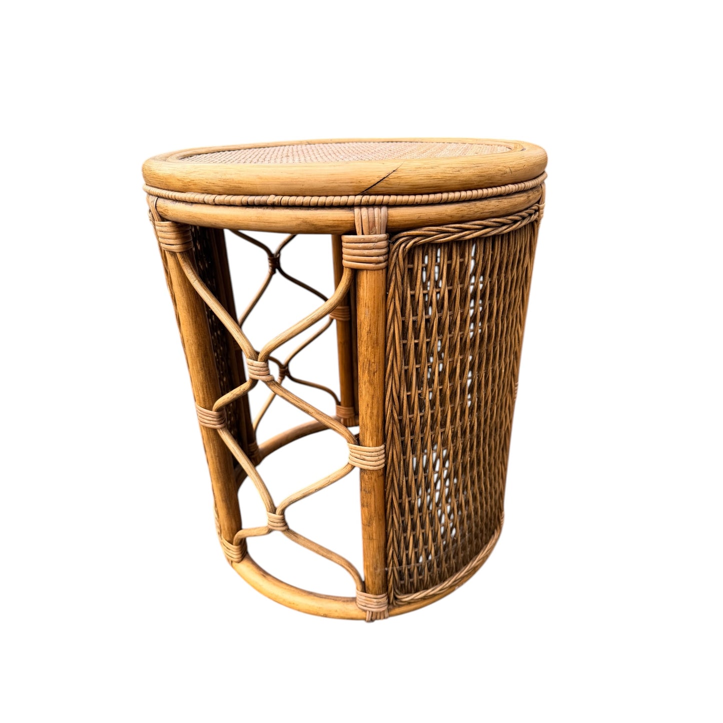 Vintage Rattan Wicker Nest of 3 Tables – Cane Conservatory Side / Lamp Tables